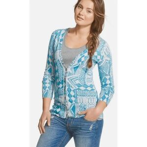 Mossimo Large NWT Women's Boyfriend Printed sweater Cardigan Grey/Blue